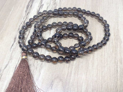 One (1) Natural 7mm Smokey Quartz Mala With 108 Prayer Beads Perfect For Mediation Smokey Quartz Necklace ~ JP14