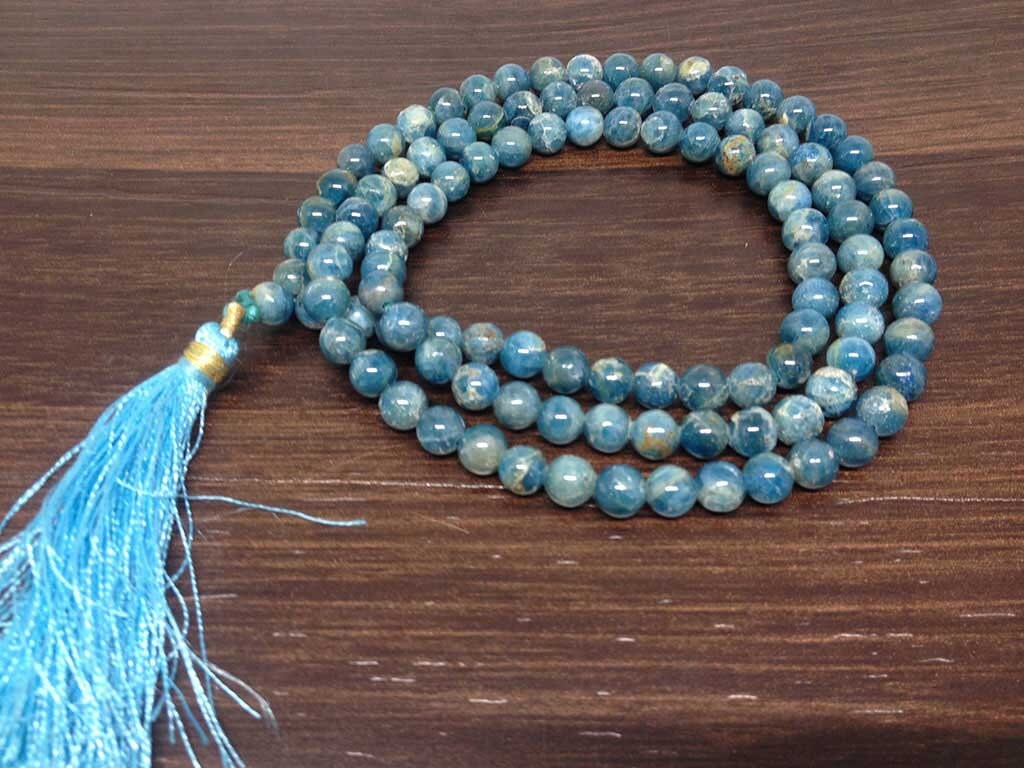 One (1) Natural 6mm Apatite Mala With 108 Prayer Beads Perfect For Mediation Apatite mala With 108 Pryayer Bead ~ JP105