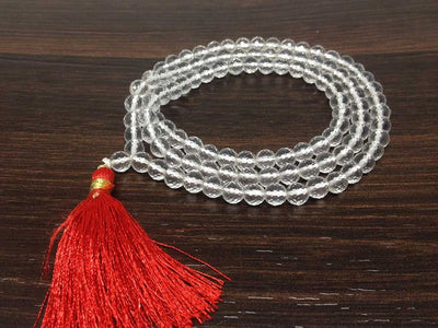 One (1) Natural 6mm Clear Quartz Faceted Mala With 108 Prayer Beads For Mediation Sphatik Mala Jap Mala Necklace ~ JP121