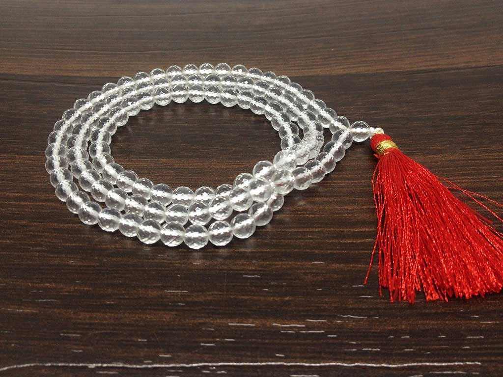 One (1) Natural 6mm Clear Quartz Faceted Mala With 108 Prayer Beads For Mediation Sphatik Mala Jap Mala Necklace ~ JP121