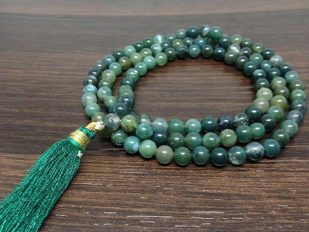 One (1) Natural 6mm Moss Agate Mala With 108 Prayer Beads Perfect For Mediation Moss Agate mala ~ Jap Mala Necklace ~ JP143