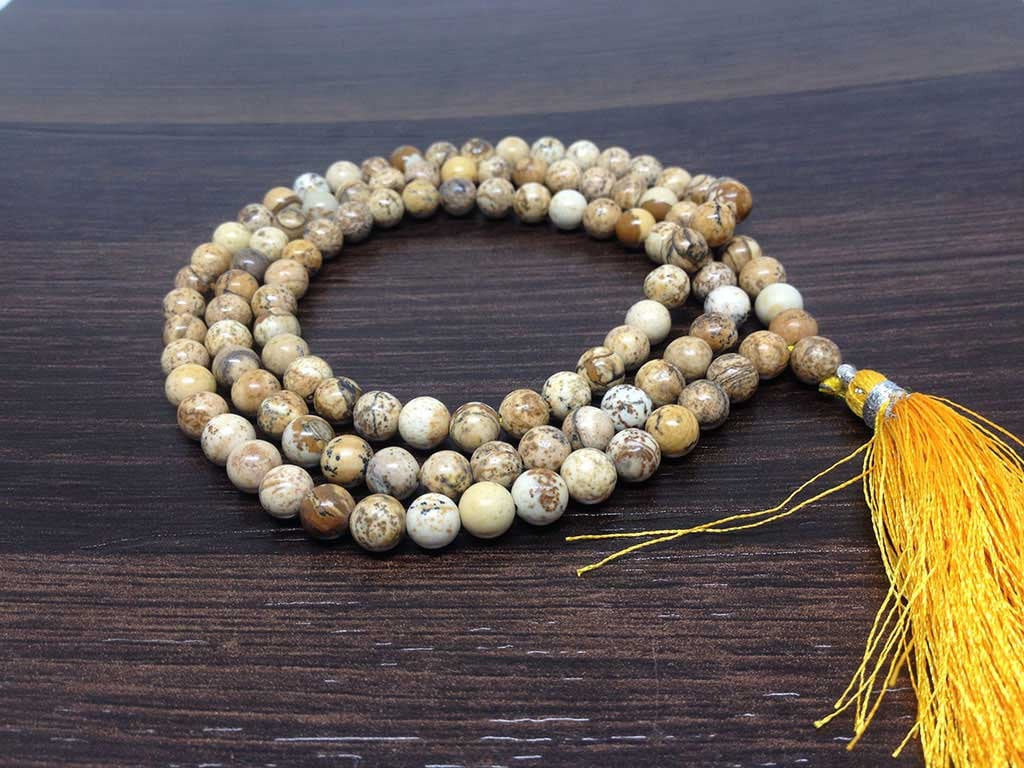 One (1) Natural 6mm Picture Jasper Mala With 108 Prayer Beads Perfect For Mediation Picture Jasper Jap mala ~ Mala Necklace ~ JP148