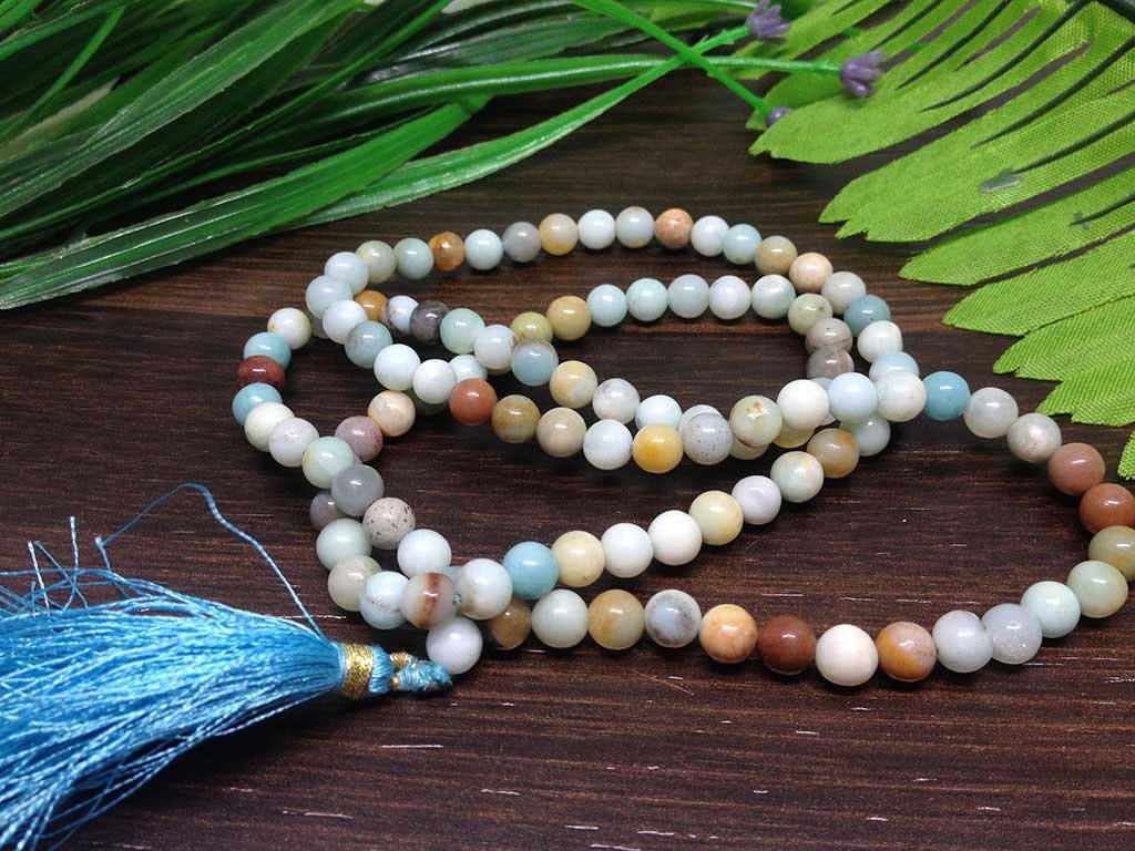 One (1) Nicely Hand Crafted 6mm Amazonite Mala With 108 Prayer Beads For Mediation Amazonite Jap Mala ~ JP101