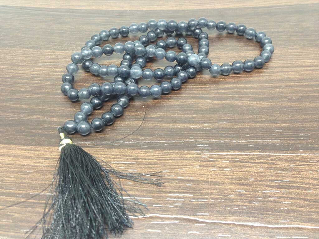 One (1) Natural 6mm Iolite Mala With 108 Prayer Beads For Mediation Iolite Jap Mala