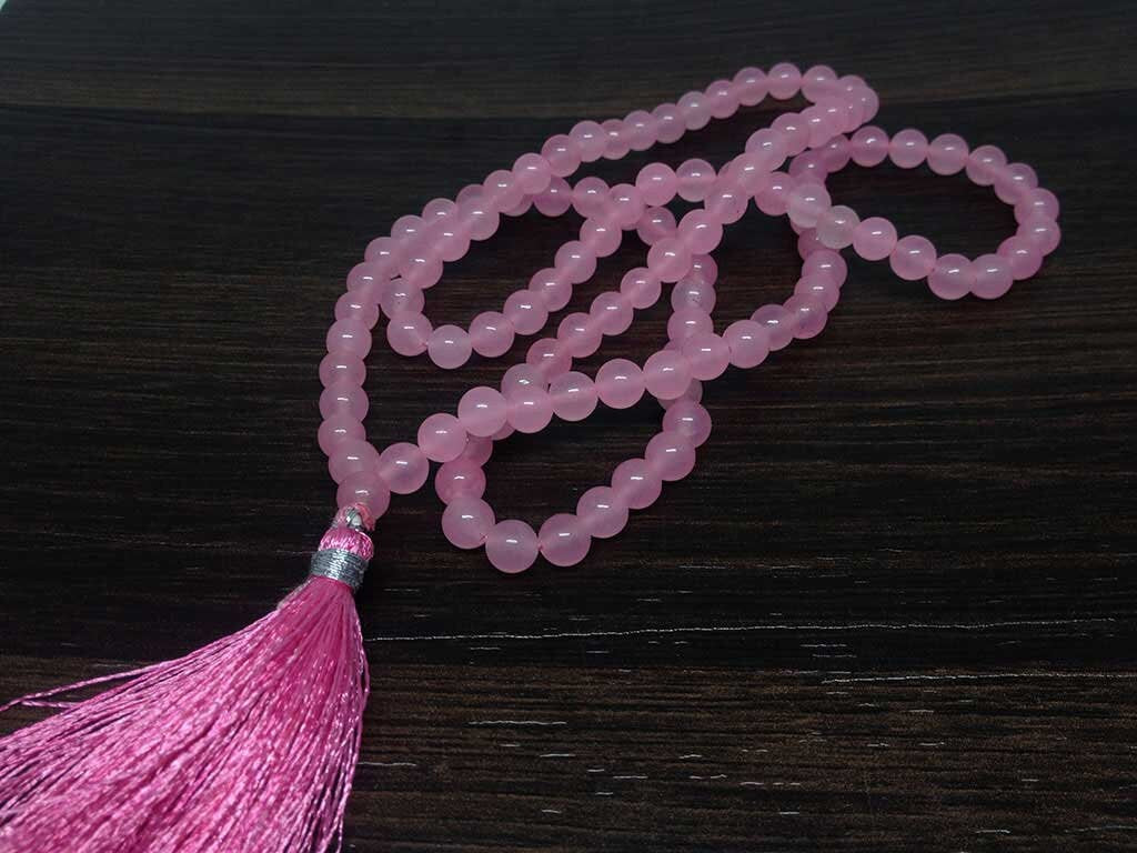 One (1) Natural 6mm Rose Quartz Mala With 108 Prayer Beads For Mediation Rose Quartz Jap Mala ~ ML6-ROS-6P