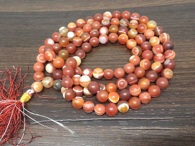 One (1) Natural 8mm Red Sulemani Agate Mala With 108 Prayer Beads Perfect For Mediation Red Sulemani Agate Mala Necklace ~ JP533