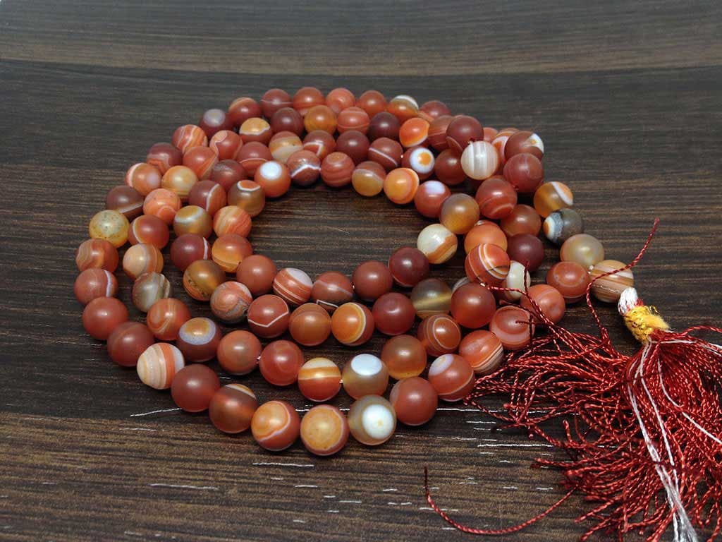 One (1) Natural 8mm Red Sulemani Agate Mala With 108 Prayer Beads Perfect For Mediation Red Sulemani Agate Mala Necklace ~ JP533