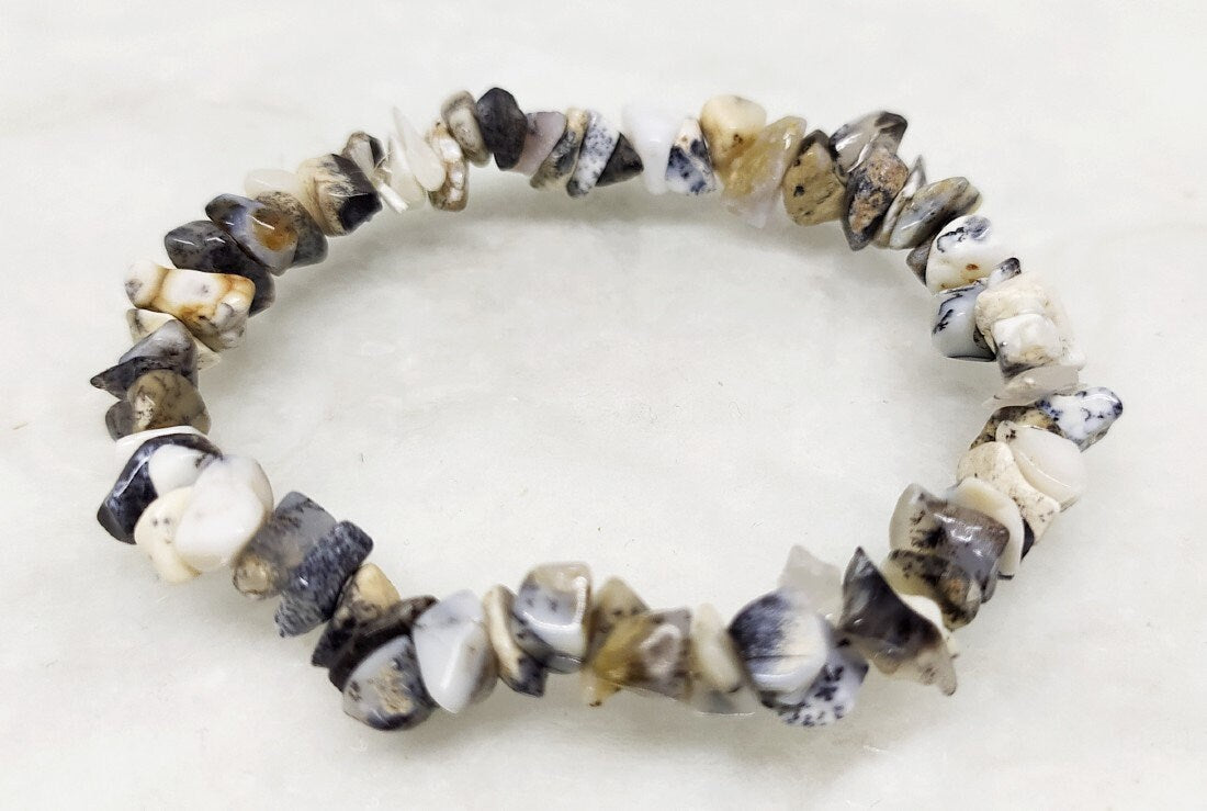 Dendritic Opal Chip Bracelet, Stretchy Chip Bracelet with Natural Stones
