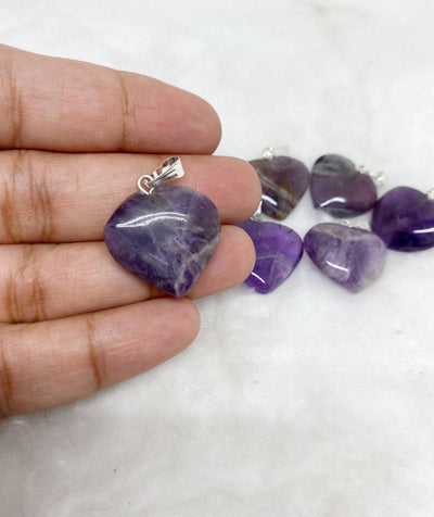 Amethyst Flat Heart Pendant Stone Pendants-Soothing Crystals offers best-quality