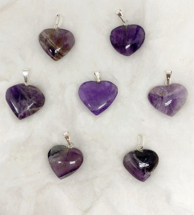 Amethyst Flat Heart Pendant Stone Pendants-Healing Silver
