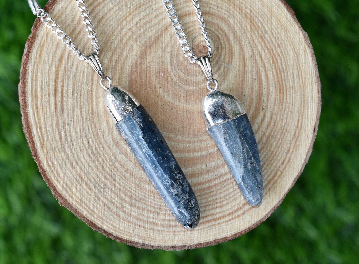 Kyanite Rough Stone Pendants, Natural Raw Electroplated Silver Gemstone Charms