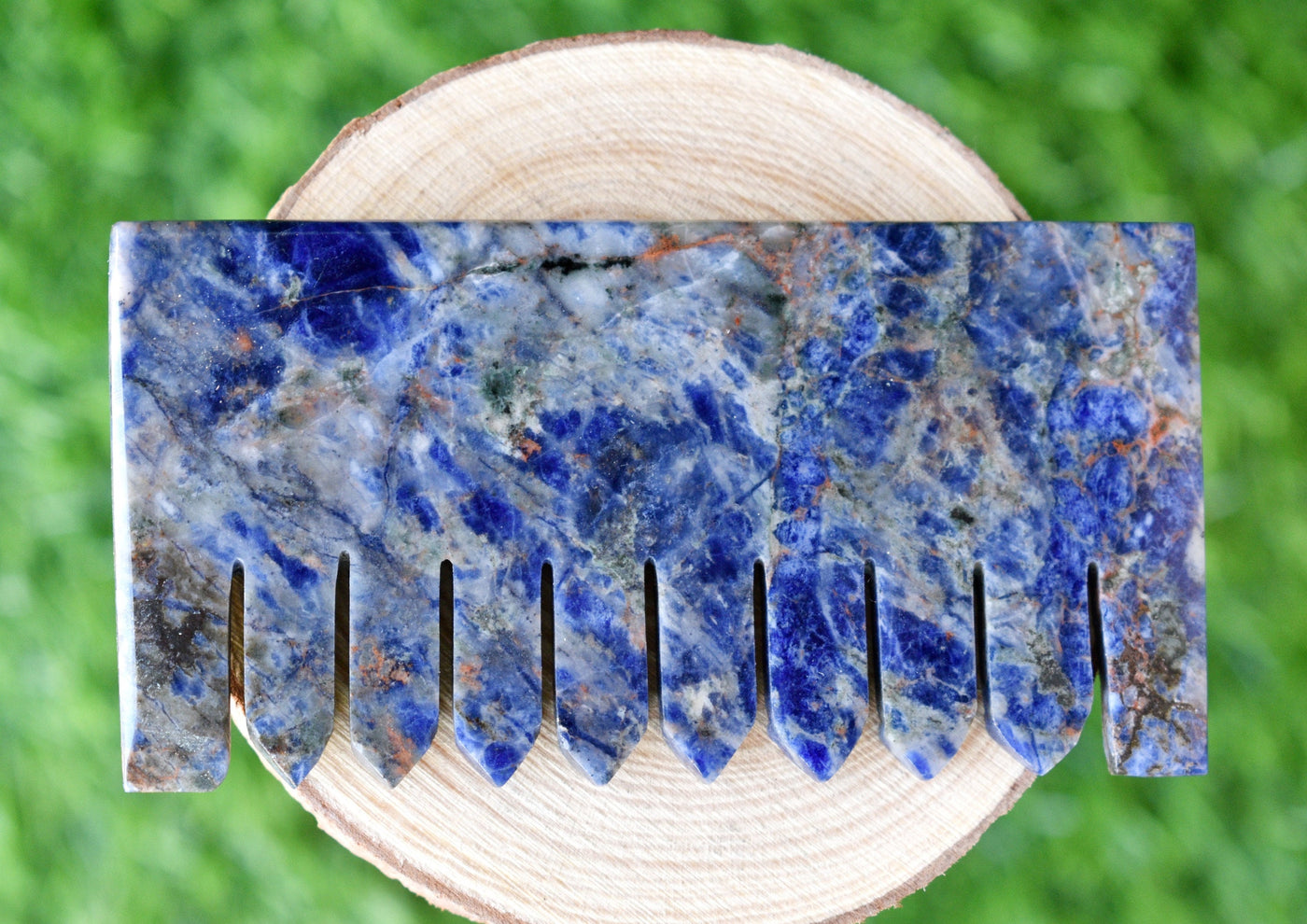 Natural Sodalite Crystal Combs, Scalp Massage Tool Stone Carved Crystal
