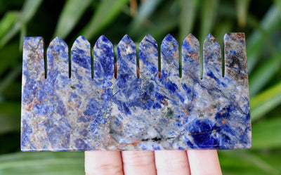 Natural Sodalite Crystal Combs, Scalp Massage Tool Stone Carved Crystal