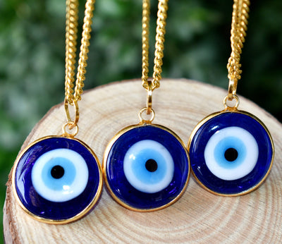 PERIMADE Turkish Evil Eye Pendant Necklace Charm, Blue Glass Evil Eye Bracelet Electroplated Gold Charm