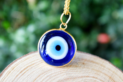 PERIMADE Turkish Evil Eye Pendant Necklace Charm, Blue Glass Evil Eye Bracelet Electroplated Gold Charm